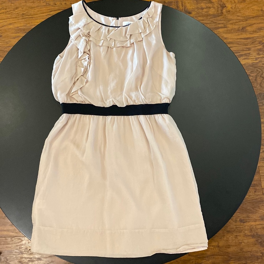 Ann Taylor Loft- sleeveless blush dress. Ruffled top with black lining. Size- 8
